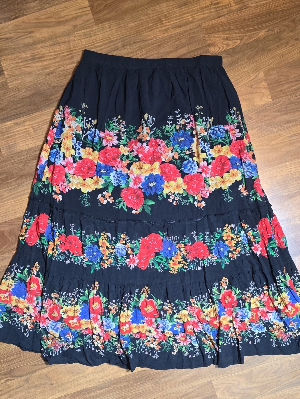 Natural Life Irina Maxi Skirt in Painted Garden Red Roses